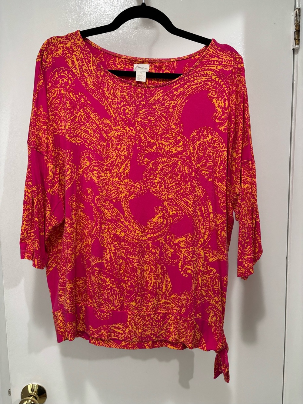 Chico's Pink & Yellow Paisley-Print Boatneck Tunic Size 2
